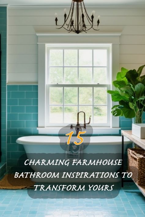 Discover how to elevate your space with these 15 enchanting farmhouse bathroom ideas! From vibrant turquoise tiles to cozy natural accents, each inspiration invites a warm and inviting atmosphere. Let’s transform your bathroom into a charming retreat that’s both functional and stylish! Farm Bathroom Ideas, Turquoise Tiles, Farmhouse Bathroom Inspiration, Japandi Dining Room, Farmhouse Design Ideas, Organic Modern Kitchen, Turquoise Tile, Farmhouse Bathroom Ideas, Farmhouse Bathroom Design