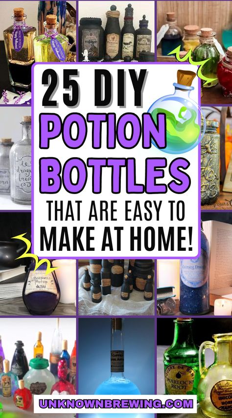 25 Enchanting DIY Potion Bottle Ideas for Magical Decor Diy Potion Bottles, Diy Halloween Bottles, How To Make Potions, Harry Potter Potion Bottles, Diy Halloween Apothecary Jars, Holiday Centerpieces Diy, Love Potions, Potions Recipes, Magical Decor