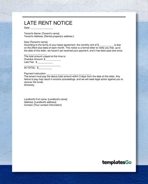 Free customizable template of Late Rent Notice to help landlord create this letter faster and easier. Late Rent Payment Notice, House Rent Billing Format, House Rent Bills Format, Late Rent Notice, Deni Denials, A Formal Letter, Eviction Notice, Rental Agreement Templates, Rental Property Management