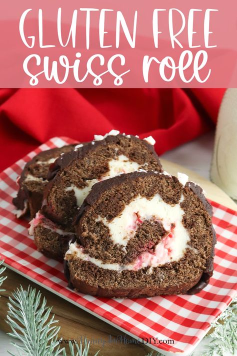 Gluten Free Swiss Roll with Peppermint Peppermint Swiss Roll, Gluten Free Swiss Roll, Peppermint Roll, Fluffy Chocolate Cake, Chocolate Swiss Roll, Peppermint Cake, Easy Gluten Free Desserts, Jelly Roll Pan, Swiss Roll