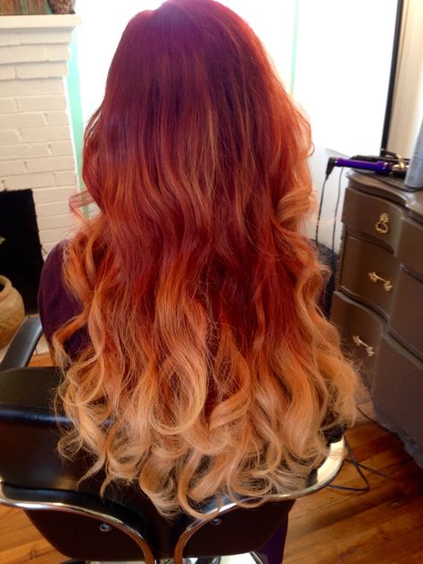 Awesome red to blonde ombrè :) Red Hair Faded Into Blonde, Blonde To Orange Ombre, Red Hair With Blonde Ends, Red To Blonde Ombre Hair, Red Hair Fade, Orange Ombre Hair, White Ombre Hair, Bleached Brows, Brown Hair Inspiration