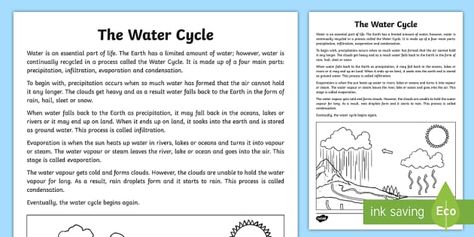 The Water Cycle Explanation Writing Sample Water Cycle Explanation, Types Of Text, Water Cycle Worksheet, Text Features Worksheet, Explanation Writing, Writing Text, The Water Cycle, Explanation Text, Science Reading