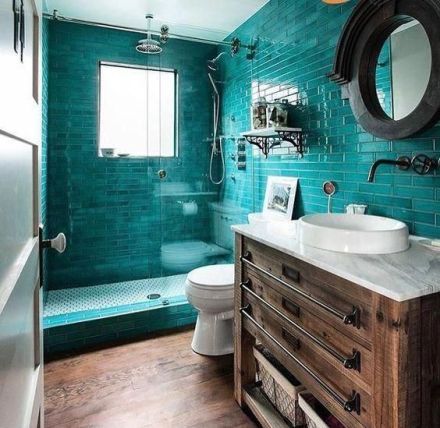 Teal bathroom decor ideas for cool and calmness - Miss M.V. Teal Bathroom, Artisan Tiles, Bad Inspiration, Shabby Chic Bathroom, Chic Bathrooms, Rustic Bathroom, Bathroom Colors, Style At Home, Farmhouse Bathroom