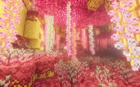 A pink theme wallpaper screenshot from Minecraft Made with the mod BetterEnd BetterEnd on CurseForge ->https://www.curseforge.com/minecraft/mc-mods/betterend-forge-port Minecraft Ipad Wallpaper, Pink Minecraft Wallpaper, Pink Minecraft Aesthetic, Pink Theme Wallpaper, Minecraft Biomes, Minecraft Backgrounds, Minecraft Background, Minecraft Pack, Minecraft Roof