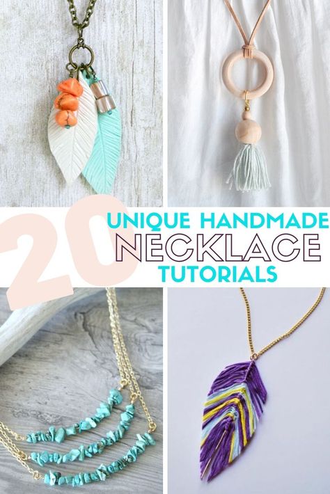 Create your own DIY Jewelry and show off your fashion and style with these 20 Unique Handmade Necklaces. Click here now to see them all!! #thecraftyblogstalker #handmadenecklace #diyjewelry #diynecklace #fashion #style Diy Feather Jewelry, Easy Necklaces To Make, Diy Necklace Charms, Handmade Necklace Tutorial, Diy Tassel Necklace, Diy Feather, Monogram Pendant Necklace, Necklaces Unique, Glitter Necklace