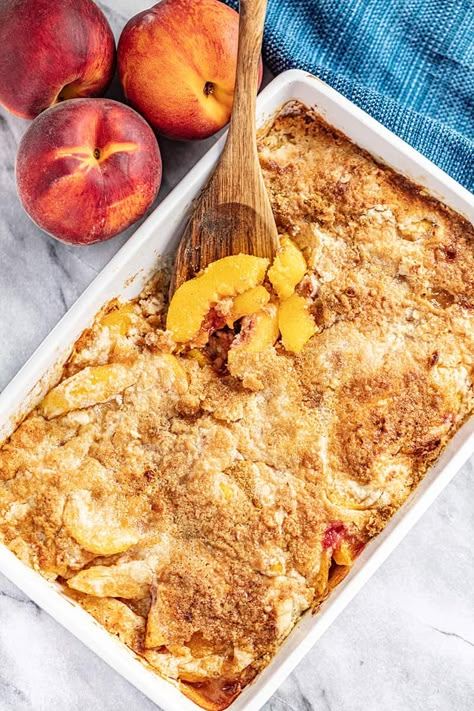 Peach Dump Cake Recipes, Campfire Foods, Peach Cobbler Dump Cake, Cake Recipe From Scratch, Fruit Cake Recipes, Peach Dump Cake, The Stay At Home Chef, Peach Dessert, Peach Dessert Recipes