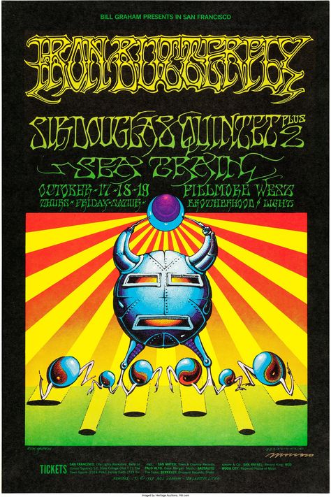 Wes Wilson, Victor Moscoso, Rick Griffin, Fillmore East, Concert Poster Art, Iron Butterfly, Bill Graham, Rock Poster Art, Music Concert Posters