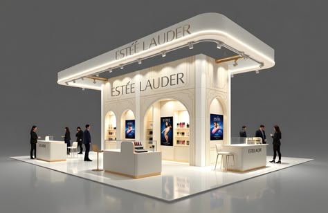 Estee Lauder booth design by FLUX AI #exhibition #exhibitiondesign #exhibitionstand #booth #boothdesign #expo #tradeshow #esteelauder #Beauty Beauty Exhibition Booth, Retail Booth Design, Beauty Exhibition Booth Design, 4 Side Open Exhibition Stand Design, Built In Booth, Exhibition Display Stands, Booth Design Exhibition, Beauty Exhibition, Booth Exhibition Design