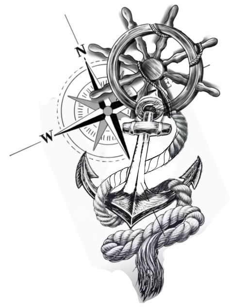 Ship Wheel Tattoo, Anchor Drawings, Pirate Ship Tattoos, Travel Tattoo Ideas, Leg Sleeve Tattoos, Men's Tattoos, Leg Tattoo Ideas, Full Hand Tattoo, Wheel Tattoo