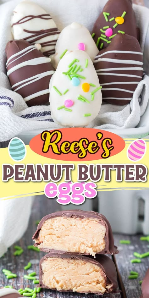 Homemade Reese’s Eggs Copycat Reeses Peanut Butter Eggs, Copycat Reese’s Peanut Butter Eggs, Homemade Reese’s Peanut Butter Eggs, Homemade Reese's Eggs, Chocolate Peanut Butter Easter Eggs, Reese’s Peanut Butter Filling, Reeses Eggs Recipe, Homemade Reese’s Eggs, Reese’s Eggs