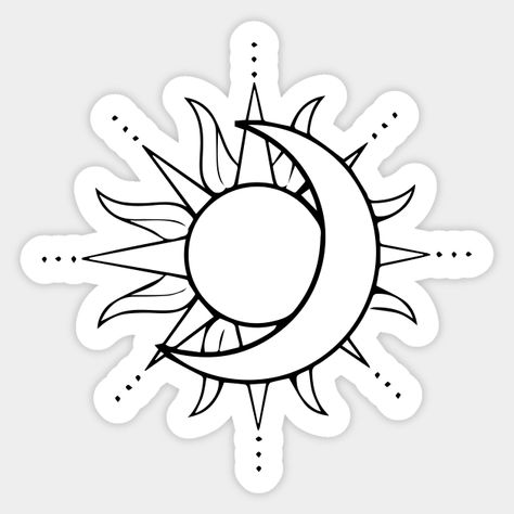 Line Art Sun, Art Sun And Moon, Sun And Moon, Sticker Design, Line Art, Boho Chic, Cricut, Moon, Sun