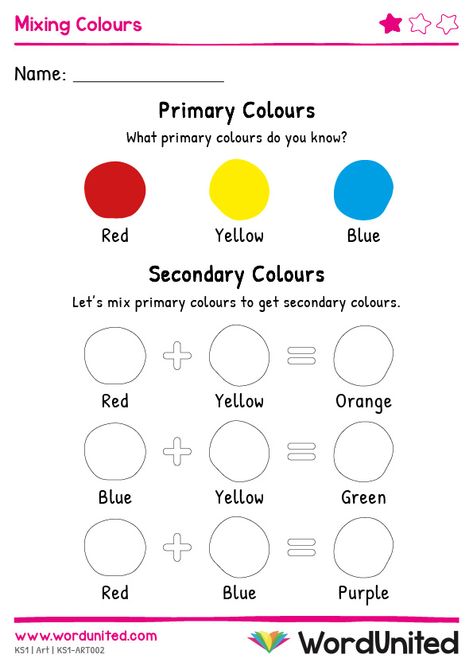 Differentiated for all abilities, children can see what happens when they mix primary colours to make secondary colours and build fine-motor skills painting circles in. Includes answer sheet. Supports the following area of learning within Key Stage 1: Expressive Arts & Design.  #art #colour #mix #design #free #printable #activity #worksheet Key Stage 1 Worksheets, Mixing Colours Worksheet, Primary Secondary Colors Activity, Primary And Secondary Colors Activities, Color Mixing Worksheet Free Printables, Primary Colours Activity, Primary And Secondary Colors Worksheet, Primary Color Activities For Preschool, Primary And Secondary Colours Art Ideas