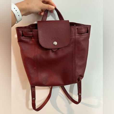 Longchamp leather bag Longchamp Leather Bag, Longchamp Red, Longchamp Leather, Longchamp Handbags, Longchamp Bags, Burgundy Color, Leather Bag, First Time, Bag Lady