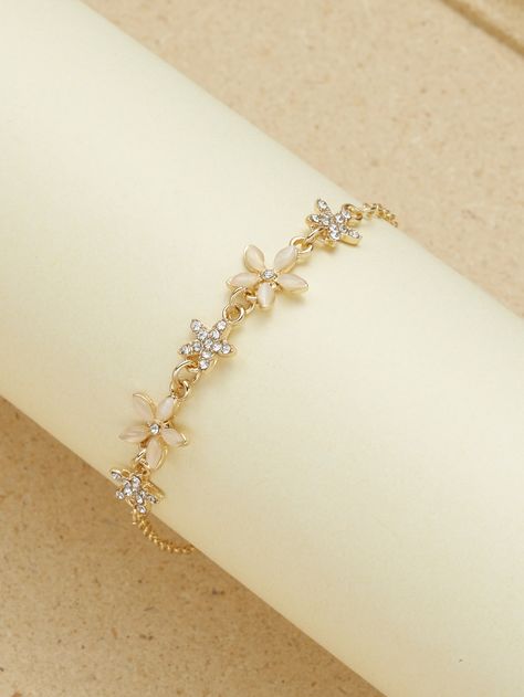 Yellow Gold Fashionable Collar  Glass  Link Embellished   Jewelry Pretty Jewellery Bracelets, Cute Jewelry Bracelets, Gold Jewelry Bracelets, Jewelry Accessories Bracelets, Gold Flower Bracelet, Delicate Gold Bracelet, Ethereal Jewelry, Gold Bracelet Simple, Rings Aesthetic