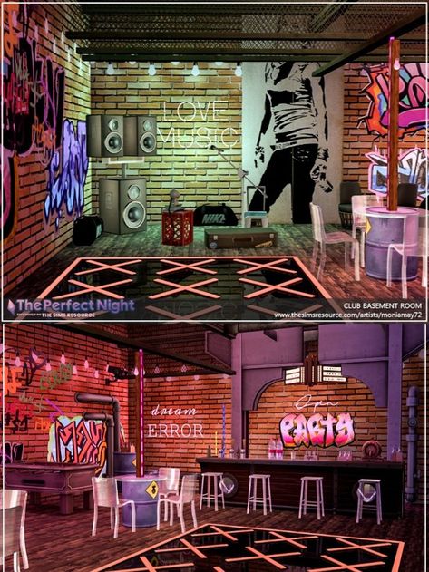 The Sims 4 Basement Club Room .Custom Content was used. Download at @thesimsresource Creation by @Moniamay72 . #TS4 #ts4lots #tsr #TheSims #sims4 #thesims4 #Moniamay72 #thesims4lots #vip #club #TSR #modern #TheSimsResource Sims 4 Basement, Fashion Designer Room, Rock Room, Basement Room, The Sims 4 Lots, Club Furniture, Carriage House Plans, Modern Dollhouse Furniture, Bar Basement