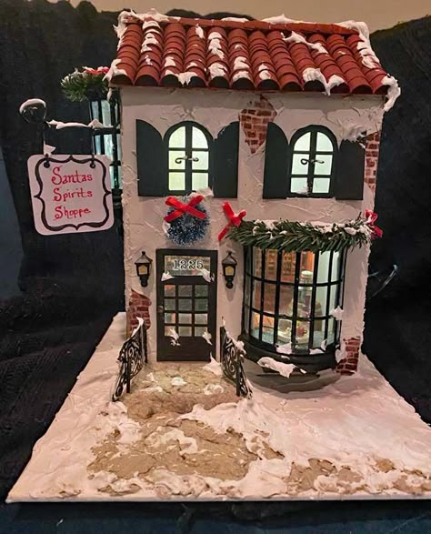 Miniature Christmas House, Diy Christmas Village Houses, Christmas Tree Village, Christmas Diorama, Diy Christmas Village, Christmas Houses, Pottery Houses, Christmas Village Houses, Glitter Houses