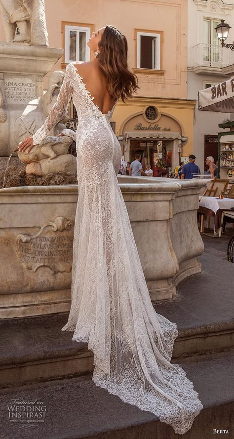 Weddinginspirasi.com featuring - berta 2020 privee bridal long poet sleeves deep v neck full embellishment elegant glamorous fit and flare wedding dress backless v back medium train (7) bv -- Berta Privée 2020 Wedding Dresses  #wedding #weddings #bridal #weddingdress #weddingdresses #bride #fashion #collection:PrivéeNo.3 #label:Berta #week:502019 #year:2020 ~ Most Beautiful Wedding Gowns, Spanish Style Wedding Dress Spain, Sultry Wedding Dress, Fitted Tulle Wedding Dress, Unusual Wedding Dress Unique, Sleeve Bride Dress, Statement Wedding Dress, Spanish Wedding Dress, Julie Vino Wedding Dress