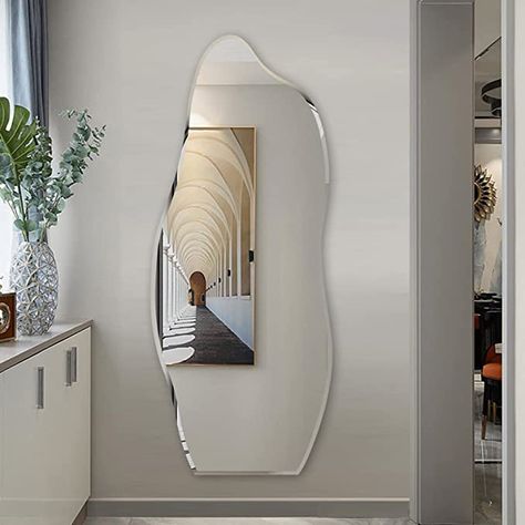 Amazon.com: Broojo Irregular Wall Mirror Asymmetrical Accent Wall Mounted Mirror 19.6 x 47 Inch for Living Room Bathroom Entryway, Shaped Dressing Mirror for Wall, Dolphin Type : Home & Kitchen Trendy Mirrors, Wavy Mirror, Rhapsody In Blue, Wooden Mirror Frame, Full Body Mirror, Salon Suites, Modern Mirror Wall, Mirror Design Wall, Unique Mirrors