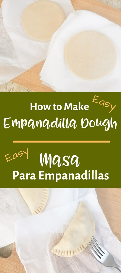 This easy 3 ingredient Empanadilla Dough (Masa Para Empanadillas) recipe is perfect for any kind of empanadillas you're looking to make!  Stuff with any sweet or savory filling such as carne molida (Puerto Rican Seasoned Ground Beef), chicken, shrimps, pork, cheese or pizza filling.  Or make dessert empanadillas with fruit jams and jellies such as, guava, pineapple, strawberry, blueberry or peach.  Perfect and crispy everytime. #empanadilladough #masaparaempanadillas #turnoverdough Empanadas Masa Dough Recipe, Puerto Rican Empanadas Dough, Empanadillas Puerto Rico, Turnover Dough, Puerto Rican Recipes Rice, Puerto Rican Empanadas, Apple Empanadas, Empanadas Recipe Dough, Easy Empanadas Recipe