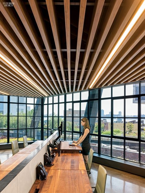 Sola Chairs from Davis Furniture in the Samsung Global Center of Excellence - designed by Gensler Baffle Ceiling, Interior Ceiling Design, Balcony Railing Design, Furniture Design Chair, College Library, Ceiling Detail, True Grit, Center Of Excellence, Interior Work