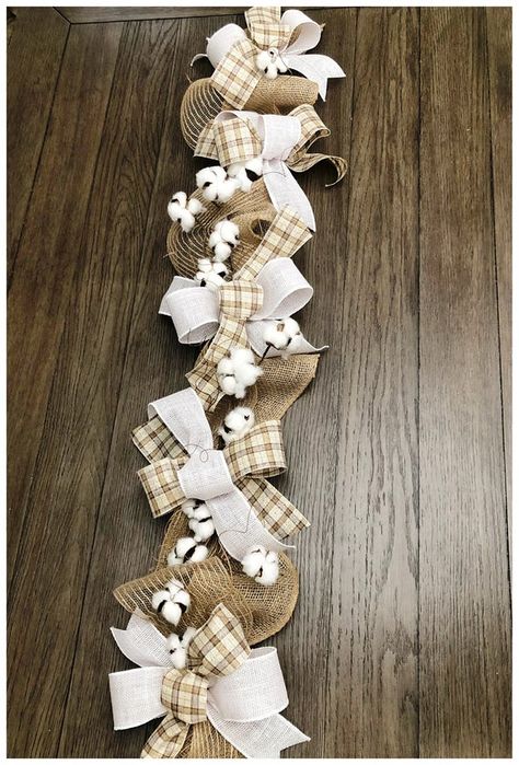 Farmhouse cotton decorCotton decorCotton DecorationRustic | Etsy Diy Farmhouse Garland, Neutral Fall Garland, Fall Burlap Garland, Fall Fabric Garland, Rag Swag Garland, Farmhouse Rag Garland Diy, Garland Table Runner, Thanksgiving Garland, Burlap Garland