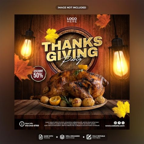 Thanksgiving Social Media Post Design, Thanksgiving Creative Ads, Thanksgiving Posts Social Media, Thanksgiving Social Media Post, Thanksgiving Social Media, Party Social Media Post, Thanksgiving Ads, Thanksgiving Flyer, Post Template Design