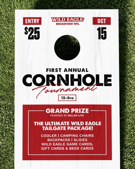 Grab your partner and your bags, it's time for the first annual Wild Eagle Cornhole Tournament! 📣 We will be partnering with Special Wish where 100% of the proceeds will go. Grand Prize: The Ultimate Wild Eagle Tailgate Package! Cooler, camping chairs, backpacks, slides, Wild Eagle game cards, gift cards & beer cards! Rules and Registration: 1. Download the Scoreholio app 2. Create a profile 3. Click "find a tournament" 4. Click "upcoming" 5. Search "Wild Eagle" 6. Register for our tournament Cornhole Tournament Prizes, Cornhole Tournament Ideas, Cornhole Tournament Flyer, Beer Card, Wild Eagle, Cornhole Tournament, Bingo Night, Rush Outfits, Miller Lite