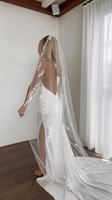 Sheer Wedding Veil, Backless Wedding Dress With Veil, Satin Dress With Veil, Open Back Wedding Dress With Veil, Low Back Wedding Dress With Veil, Back Veil Brides, Elegant Bridal Hair With Veil, Veil For Low Back Wedding Dress, Goldie Grace Loves Lace