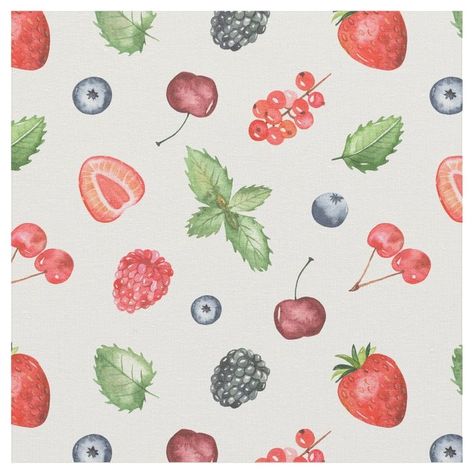 Summer Berries Wallpaper, Berries Drawing, Berry Painting, Berries Painting, Berry Watercolor, Berries Wallpaper, Berries Watercolor, Fruit Fabric, Fruit Watercolor