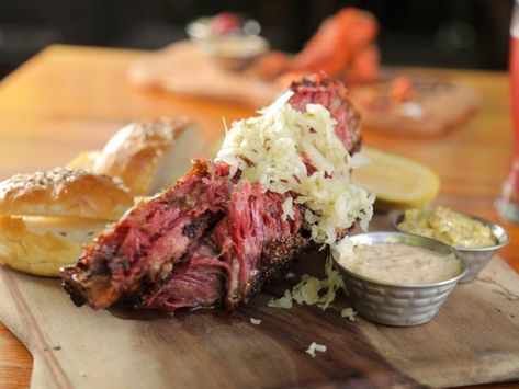 Get Pastrami Beef Rib Board Recipe from Food Network Diners Drive Ins And Dives, Beef Rib, Best Sandwiches, Diner Recipes, Chili Recipe Easy, Beef Short Ribs, Spare Ribs, Beef Ribs, Roasted Peppers