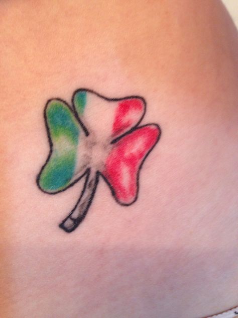 shamrock, with Italian flag colors for being Irish and Italian. Irish Italian Tattoo, Italian Flag Tattoo, Italian Flag Colors, Italian Tattoos, Shamrock Tattoos, Double Infinity, Irish Tattoos, Knot Tattoo, Flag Tattoo