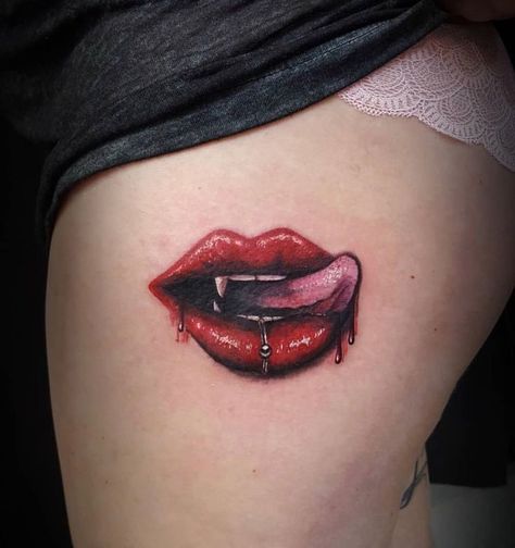 Red Lips Tattoo, Lip Print Tattoos, Tongue Tattoo, Geometric Tattoo Sleeve Designs, Mouth Tattoo, Side Tattoos Women, Vampire Tattoo, Tooth Tattoo, Lips Art Print