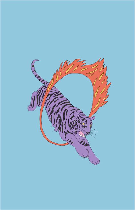 Illustrated tiger jumping through traditional circus ring of fire. Graphic digital design tattoo inspiration Tiger Jumping Through Ring Of Fire, Jumping Tiger Illustration, Tiger Running Illustration, Tiger Jumping Illustration, Circus Tiger Tattoo, Ring Of Fire Tattoo, Jaguar Painting, Jumping Tiger, Circus Ring