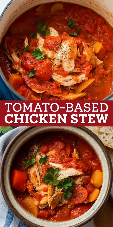 Want a dinner that’s rich, hearty, and full of flavor? This Chicken Stew Tomato Base comes together quickly with simple ingredients and a bold tomato broth. Save this quick and easy dinner recipe for a satisfying meal with minimal effort. Stew With Tomatoes, Tomato Broth, Healthy Dinner Recipe, Easy One Pot Meals, Stewed Tomatoes, Healthy Comfort, Easy Dinner Recipe, Healthy Comfort Food, Hearty Meal