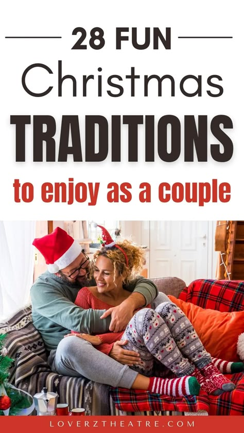 Are you looking for romantic Christmas traditions to start as a couple? Need a huge list of Christmas activities for married couples? See these 28 Christmas traditions for couples that are fun and romantic. These fun things to do on Christmas day with your partner also include Christmas date night ideas, plus new Christmas traditions for couples that will improve your marriage December Date Night Ideas, Romantic Christmas Ideas Couple, New Years Couple Ideas, Traditions To Start Couples, Couples Christmas Ideas At Home, Holiday Ideas For Couples, Christmas Couple Traditions, Nye Ideas For Couples At Home, How To Prepare For Christmas