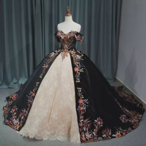 Gothic Quinceanera Dresses Embroidery Off Shoulder Floral Sweet 15 16 Ball Gowns | eBay Gothic Quinceanera, Mariachi Quinceanera Dress, Quinceanera Dresses Mexican, Princess Dress Fairytale, Black Quinceanera Dresses, Mexican Quinceanera Dresses, Quinceanera Themes Dresses, Quinceñera Dresses, Pretty Quinceanera Dresses