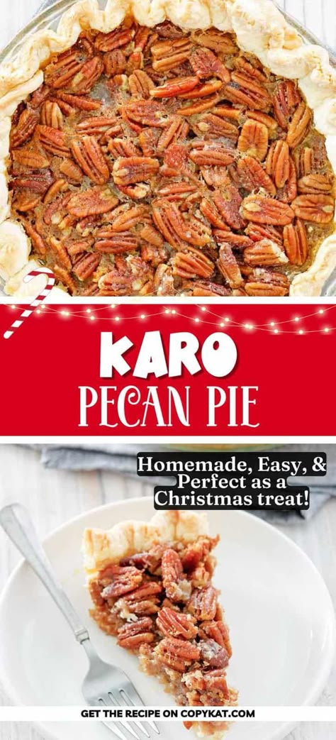 Karo Pecan Pie is a classic dessert enjoyed for generations. Get the easy copycat recipe and learn how to make the best pecan pie with Karo syrup. Simply stir the filling ingredients together, pour it in a pie shell, and bake. This delicious homemade pie will have everyone asking for the recipe and seconds! Pecan Pie With Dark Karo Syrup, Kari Syrup Pecan Pie, Pecan Pie Karo Syrup Recipe, Karo Pecan Pie Recipe Corn Syrup, Pecan Pie With Karo Syrup, Kari Syrup Pecan Pie Recipe, Caro Syrup Pecan Pie Recipe, Pecan Pie Recipe Karo Syrup, Karo Syrup Pecan Pie Recipe