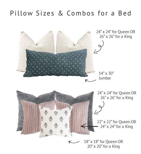 Pillow Sizes, Throw Pillows Bedroom, Pillow Arrangement, Home Decoration Ideas, Pillow Styling, Bedroom Pillows, Master Bedding, Master Bedrooms Decor, Queen Bed