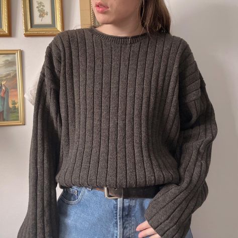 Ribbed moss green knit jumper .☘︎ ݁˖ Thick ribbed... - Depop Classic Sweater, Moss Green, Knit Jumper, Dream Wardrobe, Knit Sweater, Knitted Sweaters, Made In Usa, Jumper, Cotton Blend