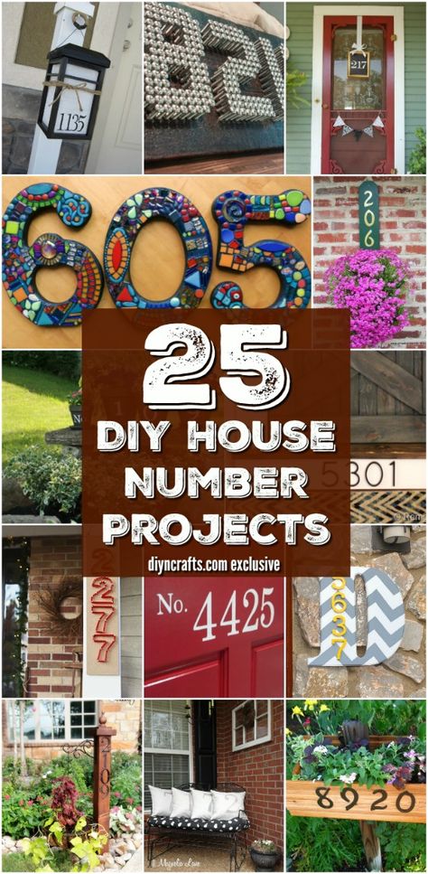 25 Creative And Unique Projects For Beautifully Displaying House Numbers - Collection prepared and collected by diyncrafts.com team! <3 via @vanessacrafting House Number Ideas Outdoor, Diy Address Sign, Unique House Numbers, House Numbers Diy, Number Ideas, House Address Sign, Casa Exterior, House Number Sign, Up House