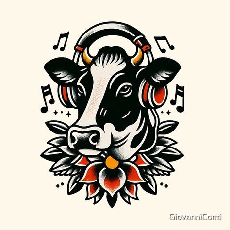 Cow Flash Tattoo, American Trad Animal Tattoo, Traditional Style Animal Tattoos, Cow Tattoo Traditional, American Traditional Tattoos Animal, Cow Tattoo Simple, American Traditional Animals, Traditional Cow Tattoo, Old School Animal Tattoo