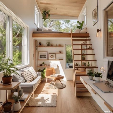 🪵 - Tiny House Interior Farm Hacks, Trunk Or Treat Ideas, Tiny Loft, Loft House Design, Thrifted Home, Kitchen Studio, Tiny House Interior Design, Tiny House Loft, Home Decor Aesthetic