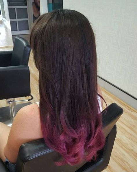 burgundy dip dye for dark brown hair Burgundy Hair Ends, Long Hair Pink Ends, Black Hair With Ends Dyed, Pink Ends Hair Black, Black Hair Pink Ends, Pink Hair Ends Brunette, Black Hair With Pink Ends, Colored Ends Of Hair Brunettes, Pink Ends Hair Brown