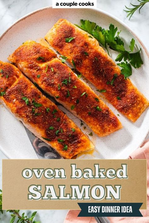 This easy oven baked salmon comes out perfectly tender and flaky! Cooking salmon in foil makes a moist piece of fish every time. #salmon #salmonrecipe #bakedsalmon #ovenbakedsalmon #healthydinner #fastdinner #healthydinnerrecipe #pescatarian #mediterraneandiet Best Baked Salmon Recipe, Best Baked Salmon, Oven Baked Salmon Recipes, Fennel And Orange Salad, Best Fish Recipes, Baked Salmon Recipe, Winter Salad Recipes, Salmon In Foil, A Couple Cooks