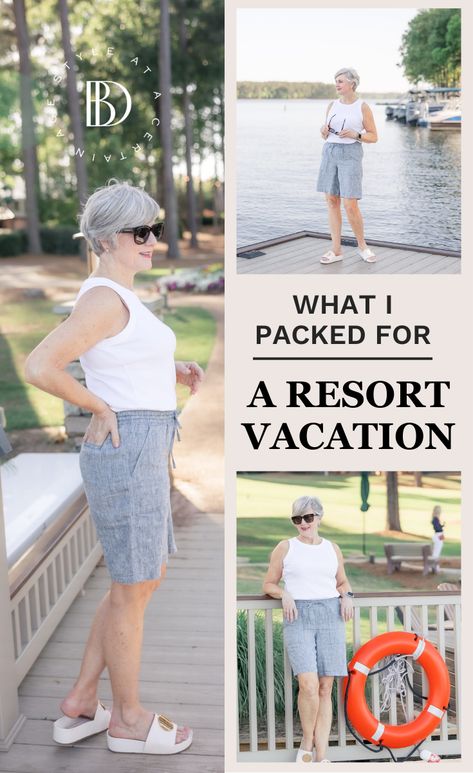 Looking for some 2023 travel ideas? Need to know what to pack on vacation? Here's what I packed for my resort vacation at the Ritz Carlton. Plus, I'm featuring a beautiful yet comfortable cooling 3-piece sleepwear set and outfit for women over 50, both from Land's End. Check it out and start planning your next vacation today! Over 50 Resort Wear For Women, Over 50 Beach Vacation Outfits, Resort Wear For Women Over 60, Beach Vacation Outfits For Women Over 50, Beach Vacation Outfits Over 40, Beach Outfits Women Vacation Resort Wear, Resort Casual Attire Women, What To Pack On Vacation, Beach Outfits Women Vacation