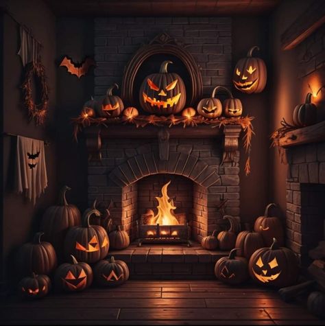 Spooky Fireplace, Fireplace Wallpaper, Autumn Fireplace, Place Background, Creepy Basement, Halloween Mood Board, December Background, Spooky Halloween Pictures, December Pictures