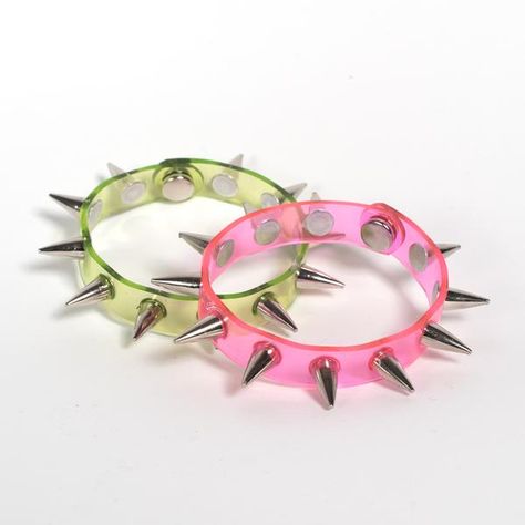 Apatico - Spiked Bangle Bracelet - UV Pink - Lime Green - Clear PVC Uv Aesthetic, Howleen Wolf, Spike Bracelet, Catty Noir, Best Candy, Emo Scene, Neon Orange, Pastel Goth, Cute Jewelry