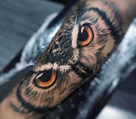 Owl eyes tattoo by Daniel Bedoya | Photo 28346 Owl Eyes Tattoo Forearm, Owl Tattoos Men, Owl Eyes Tattoo Design, Realistic Owl Tattoo Design, Animal Eyes Tattoo, Owl Sleeve Tattoo, Owl Eyes Tattoo, Owl Tattoo Men, Owl Forearm Tattoo