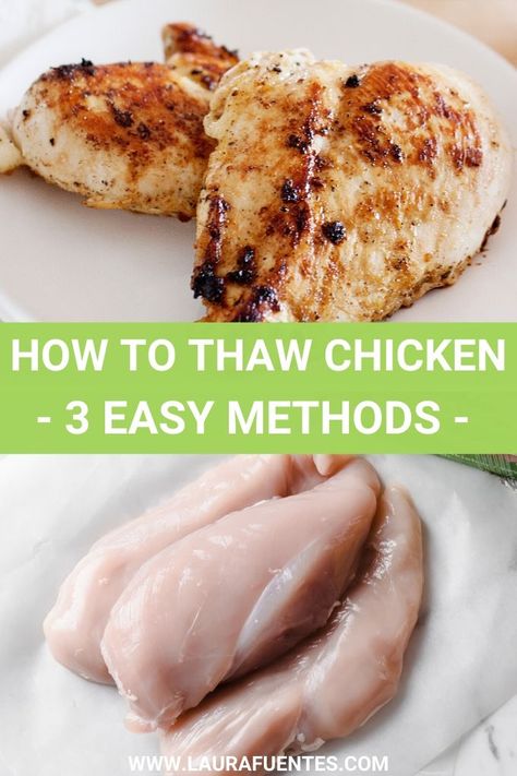 What's the safest way to defrost frozen chicken? There are three safe methods - refrigerator, cold water, and microwave. Learn all the pros, cons, and details for each method here. Quick Frozen Chicken Recipes, Thawing Chicken Quickly, How To Keep Chicken Water From Freezing, How To Defrost Chicken Quickly, How To Defrost Chicken, Defrost Chicken Quickly, How To Dethaw Frozen Chicken Fast, How To Reheat Chicken Without Drying Out, Chicken From Frozen