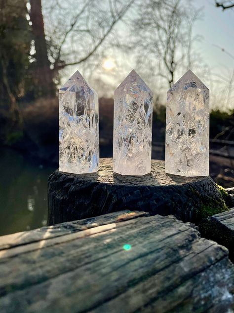 Crackle Quartz, Bright Sunshine, Types Of Crystals, Clear Quartz Point, Crystal Tower, Fire And Ice, Crystal Grid, Clear Quartz Crystal, Over The Moon